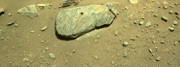 The drill hole from Perseverance's sample collection is seen in an image taken on September 1, 2021