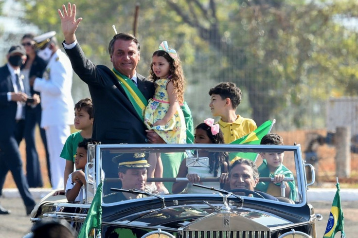 Brazil's President Jair Bolsonaro, seen here in Brasilia, is fighting record low poll numbers and seeking to fire up his right-wing base