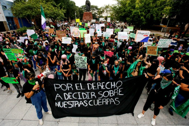 Supporters of the legalization of abortion take part in a demonstration in the framework of the International Safe Abortion Day, in Guadalajara, Mexico on September 28, 2020