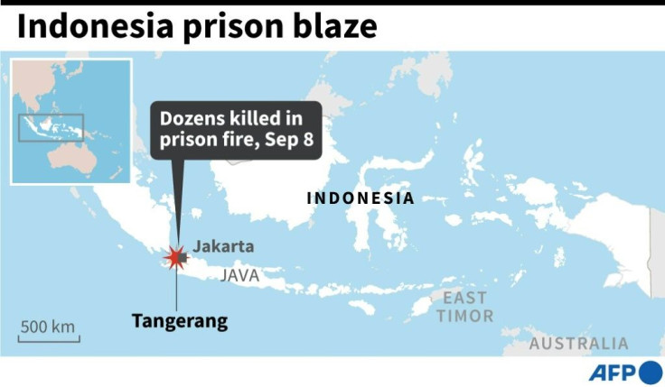 Graphic locating Tangerang on the outskirts of the Indonesian capital of Jakarta where a fire tore through a prison on Wednesday, killing dozens of people.