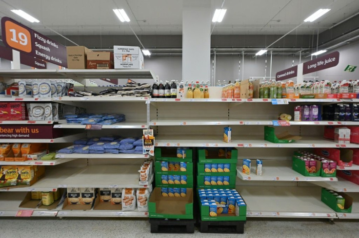 Empty shelves in a Sainsbury's supermarket in London