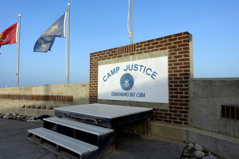 This photo screened by US Military officials on September 7, 2021 shows a sign for Camp Justice in Guantanamo Bay Naval Base, Cuba, the site of the trial of Khalid Sheikh Mohammed and four others charged in the September 11, 2001 attacks.