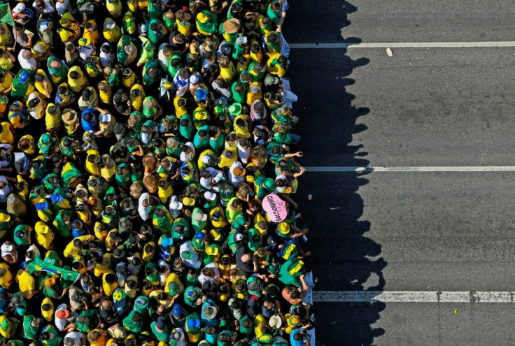 Aerial view of a demonstration to support Brazilian President Jair Bolsonaro in Sao Paulo, Brazil, on the country's independence day September 7, 2021