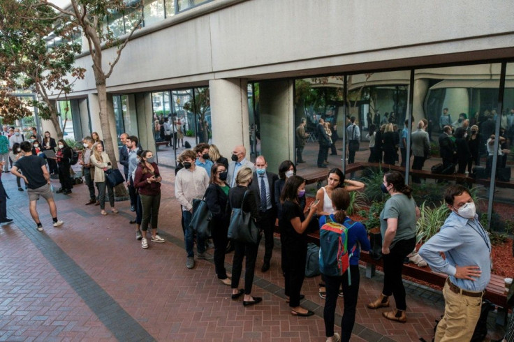 People line up outside court to attend the high-profile Theranos trial