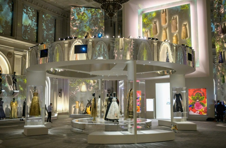 Designs by Christian Dior on display at the "Designer of Dreams" exhibition at the Brooklyn Museum in New York, on September 7, 2021