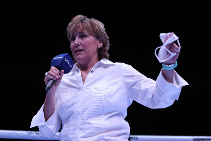 Promoter Christy Martin speaks in the ring during the Alberto Ignacio Palmetta v Tre'Sean Wiggins boxing match