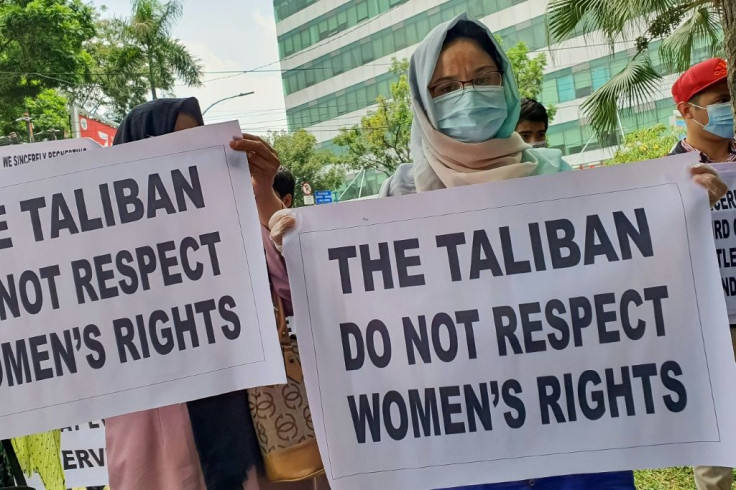Afghan women at a protest in Indonesia