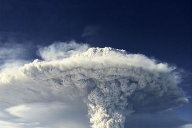 An aerial handout photograph shows smoke and ash from an eruption in the Puyehue-Cordon Caulle volcanic chain