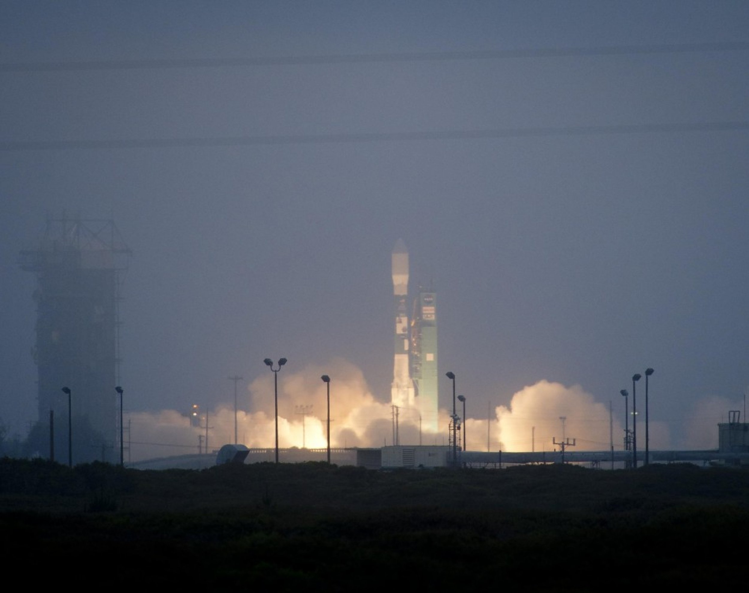 The United Launch Alliance Delta II rocket carrying the AquariusSAC-D spacecraft lifts off from Space Launch Complex 2 at Vandenberg Air Force Base in California.