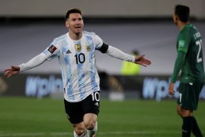 Argentina's Lionel Messi celebrates after scoring against Bolivia in a World Cup qualifier on Thursday