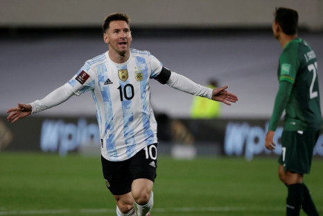 Argentina's Lionel Messi celebrates after scoring against Bolivia in a World Cup qualifier on Thursday