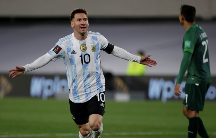 Argentina's Lionel Messi celebrates after scoring against Bolivia in a World Cup qualifier on Thursday