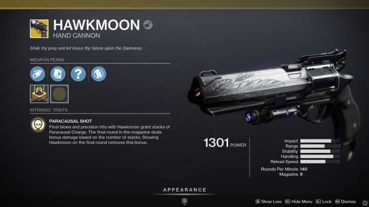 Destiny 2's Hawkmoon features random rolls and a new intrinsic perk compared to the original version