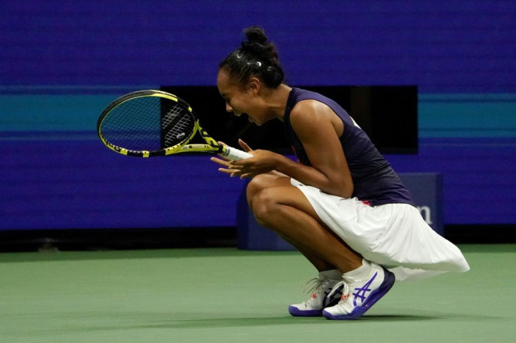 Canada's Leylah Fernandez reacts after defeating Belarus's Aryna Sabalenka on Thursday at the US Open to reach her first Grand Slam final