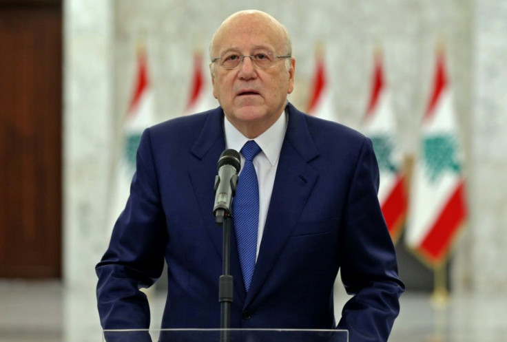 Prime Minister-designate Najib Mikati announcing the formation of a new Lebanese government after a meeting with the President at the presidential palace in Baabda