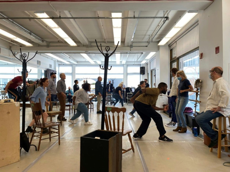 The performers of "Come from Away" rehearse ahead of the show's return to Broadway on September 21, 2021