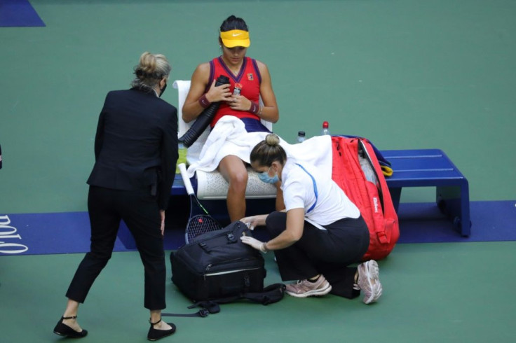 Emma Raducanu scraped her left knee in the final game, forcing play to halt while a trainer bandaged the wound. "I didn't actually want to stop because I thought it would disrupt my rhythm."
