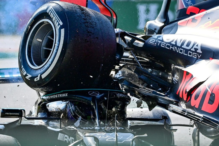 Lewis Hamilton (L) and Max Verstappen crashed out of the Italian Grand Prix after colliding with one another