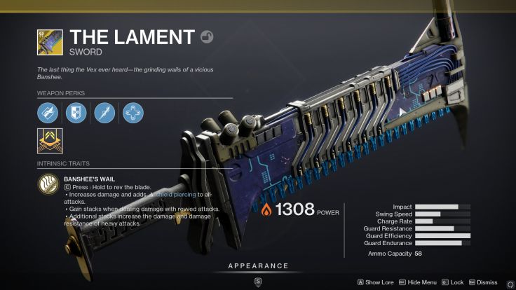 Destiny 2's The Lament is a powerful chainsword capable of melting even the toughest of enemies
