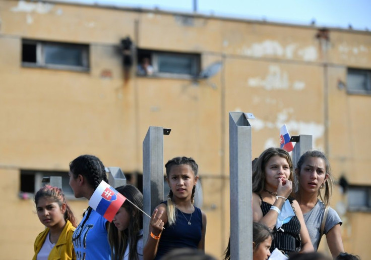 Crowds gathered to see the pope at the Lunik IX estate in Kosice