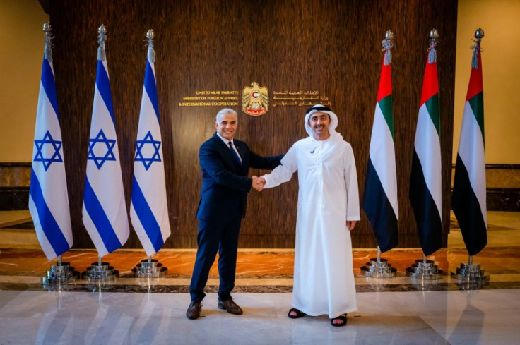 Israel's foreign minister Yair Lapid (L) visited Abu Dhabi in June to open the Jewish state's first embassy in the Gulf