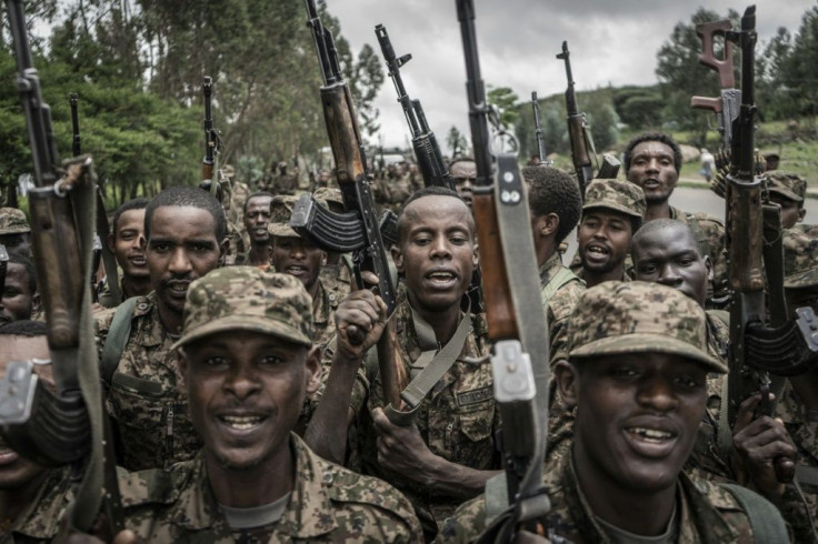 Ethiopian soldiers conduct weapons and fitness drills in the town of Dabat