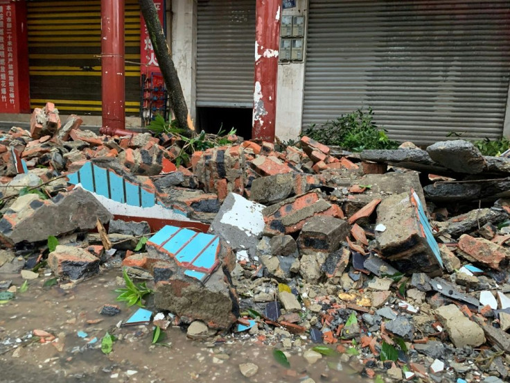 A damaged wall is seen after a 5.4 earthquake that killed two and injured a dozen in Luzhou, in China's southwestern Sichuan province