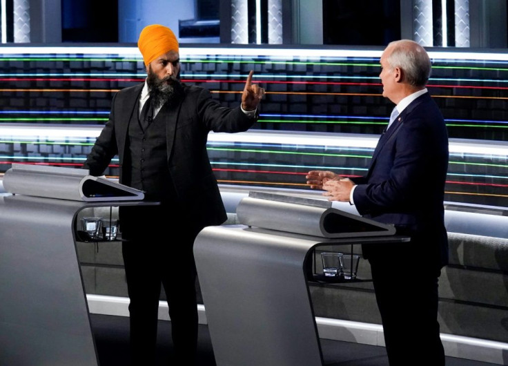 Rookie Canadian Conservative leader Erin O'Toole, who finds himself in a virtual tie with the incumbent Liberals, spars with fourth-ranked leftist New Democratic Party leader Jagmeet Singh at a debate