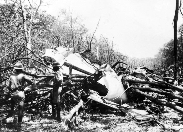Debris of the plane crash on September 18, 1961 in which Dag HammarskjÃ¶ld died near Ndola in Northern Rhodesia (today's Zambia)