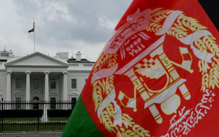 An Afghan flag is displayed outside the White House on August 31, 2021