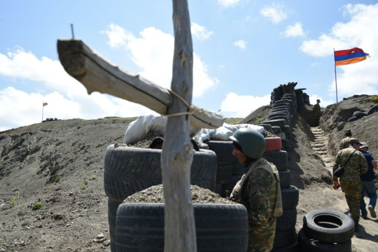 At Armenia's border with Azerbaijan. Decades of tensions over Azerbaijan's breakaway region of Nagorno-Karabakh erupted into a six-week war in 2020 that claimed more than 6,500 lives