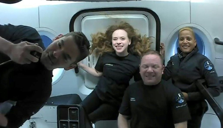 The Inspiration4 crew -- (L-R) Jared Isaacman, Hayley Arceneaux, Christopher Sembroski and Sian Proctor -- are seen in a September 16, 2021 image