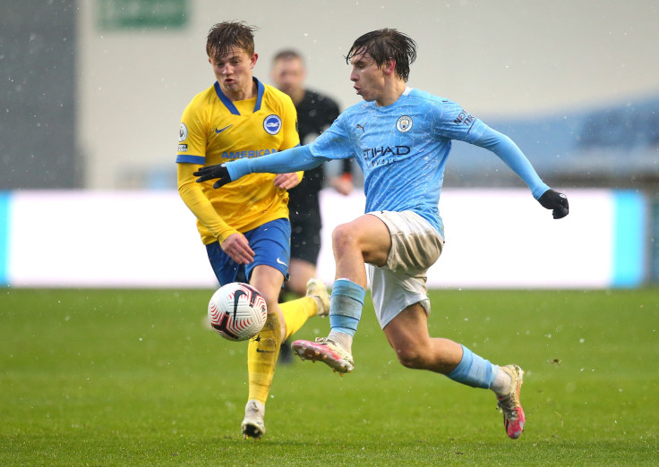  Adrian Bernabe of Manchester City U23 beats Sam Packham of Brighton and Hove Albion U23