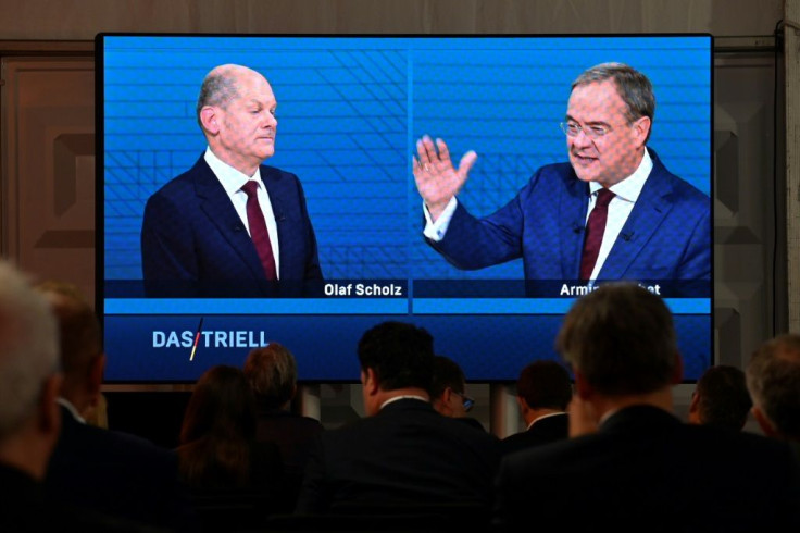 Laschet (R) has tried out two primary lines of attack against Scholz (L)