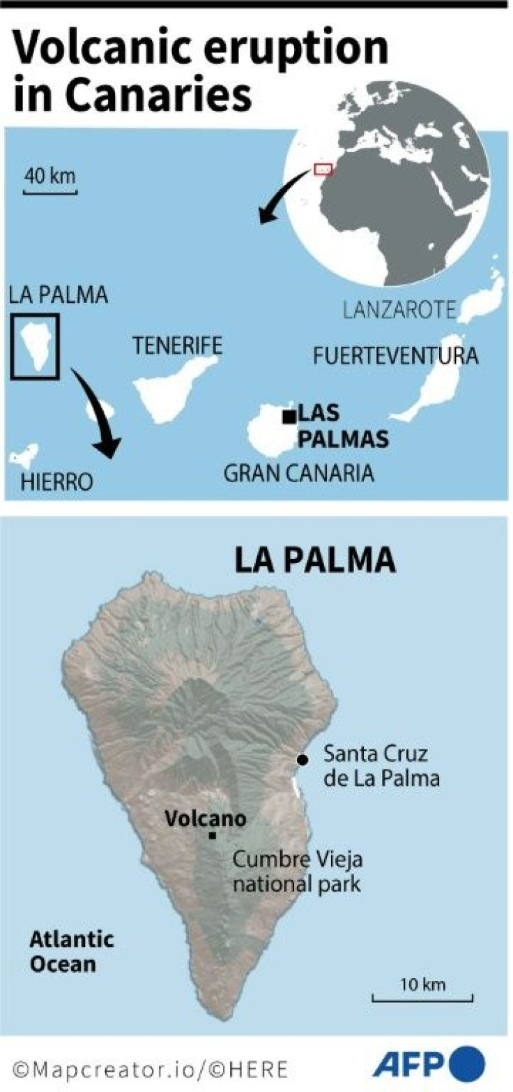 Map locating a volcanic eruption on the Canary Island of La Palma, on Sunday
