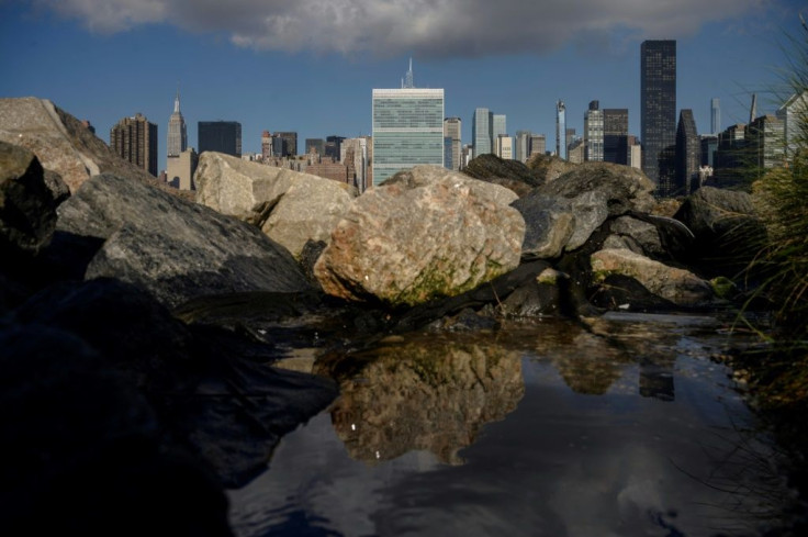 The United Nations (UN) headquarters amid the skyline of New York City