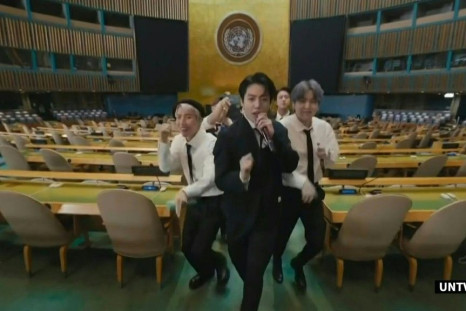 After giving remarks at the UN, Korean pop sensation BTS rolled out a pre-recorded video of their track "Permission to Dance," flaunting their moves throughout the General Assembly and on the world body's lawn