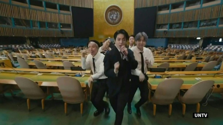 After giving remarks at the UN, Korean pop sensation BTS rolled out a pre-recorded video of their track "Permission to Dance," flaunting their moves throughout the General Assembly and on the world body's lawn