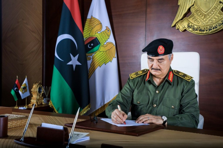 A handout picture released by the ibyan National Army on September 18, 2020, shows Gneral Khalifa Haftar, who waged a year-long assault on the capital in the west before reaching a formal ceasefire with his western opponents in October 2020