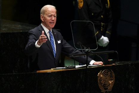 US President Joe Biden, pictured addressing the UN General Assembly, attempted to smooth the waters by requesting a telephone call with his French counterpart