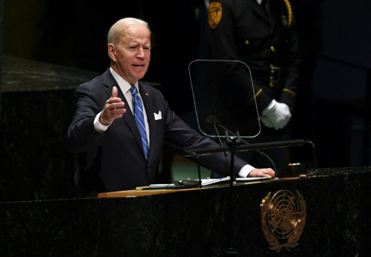 US President Joe Biden, pictured addressing the UN General Assembly, attempted to smooth the waters by requesting a telephone call with his French counterpart