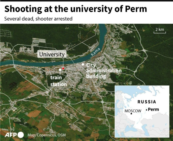 Satellite map of Perm in Russia, locating the university.
