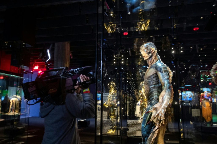 Artifacts of cinema, from such film as "The Shape of Water" are displayed inside the Academy Museum of Motion Pictures