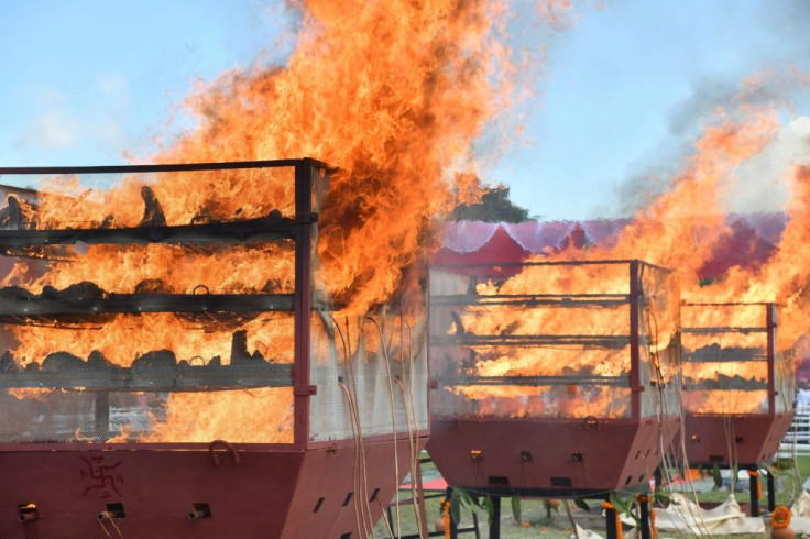 The horns were placed in large furnaces before being set alight