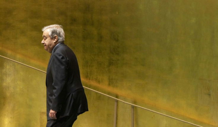 United Nations Secretary-General Antonio Guterres walks to his desk during the annual General Assembly