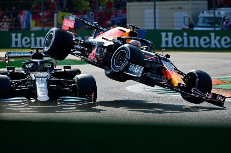 Mercedes' Lewis Hamilton (left) and Red Bull's Max Verstappen collided during the Italian Grand Prix in Monza