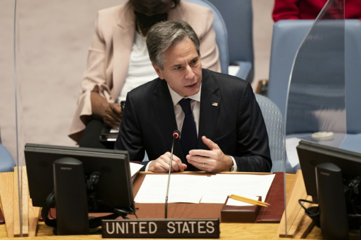 US Secretary of State Antony Blinken addresses a Security Council session on climate