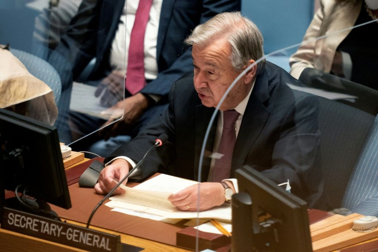 UN Secretary-General Antonio Guterres attends a meeting of the Security Council on September 23, 2021, during the 76th UN General Assembly in New York