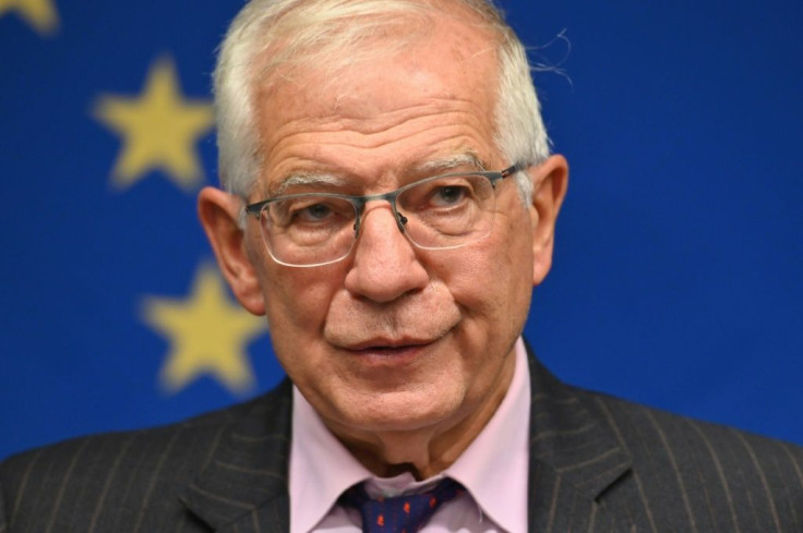 The EU's top diplomat Josep Borrell speaks during a press conference on September 20, 2021 in New York City