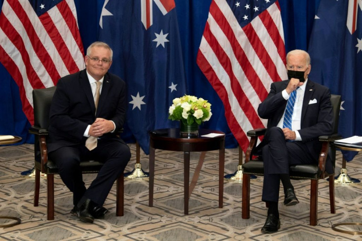 Australian Prime Minister Scott Morrison meets with US President Joe Biden at the UN ahead of a Quad regional meeting in the White House